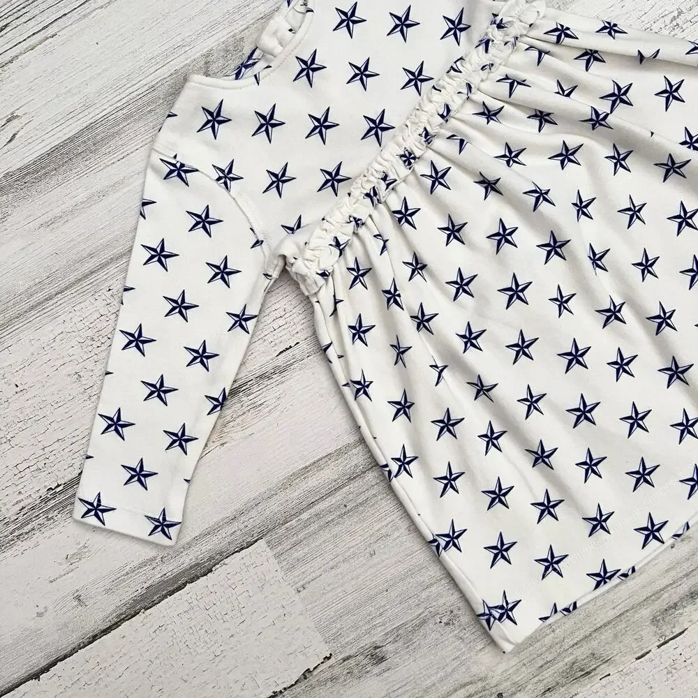 Kate Quinn Girls Dress 18–24M Organic Cotton Blue Star Print Long Sleeve Baby